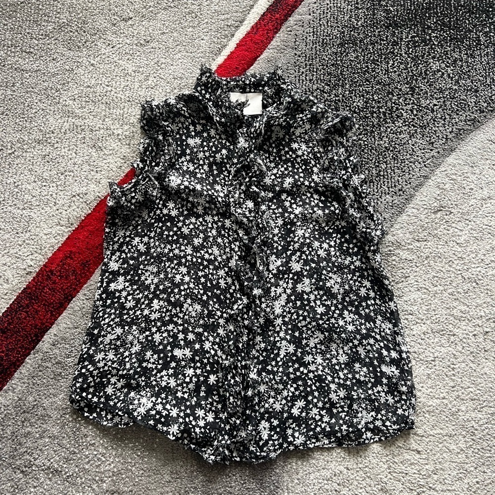 7 For All Mankind Daisy Print Chiffon Button Up Blouse